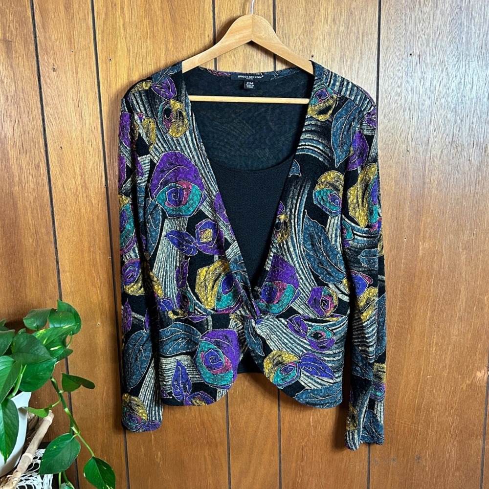 Vintage Briggs New‎ York Petite Women's Floral Print Long Sleeve Cardigan PM